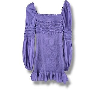 DO+BE Smocked Mini Dress Ruffle Trim Long Puff Sleeve Purple Dress Size M‎